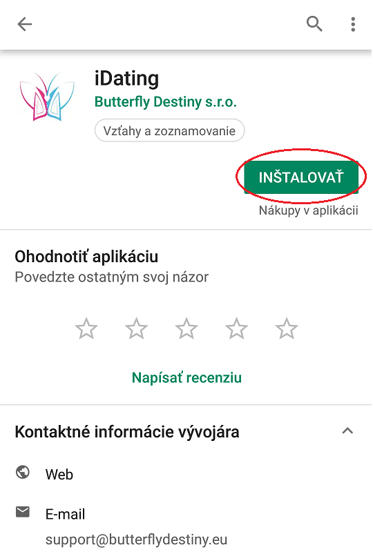 Inštalácia aplikácie iDating